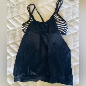 Black and White Striped Tankini Top